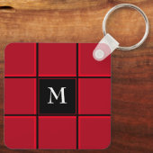 Rood en zwart kerstmis met één Initiaal Sleutelhanger (Achterkant)