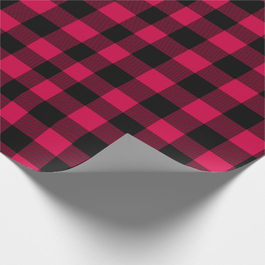 Rood en Zwart Kerstmis Plaid Cadeaupapier (Hoek)
