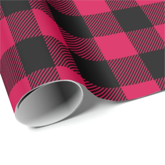 Rood en Zwart Kerstmis Plaid Cadeaupapier (Rol Hoek)