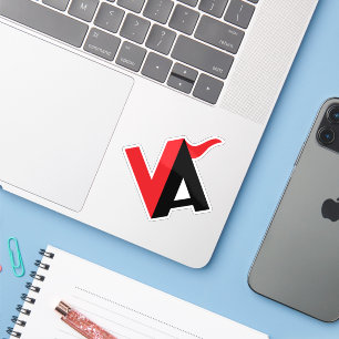 Rood en Zwart Klassiek Minimaal Letter VA Monogram Sticker