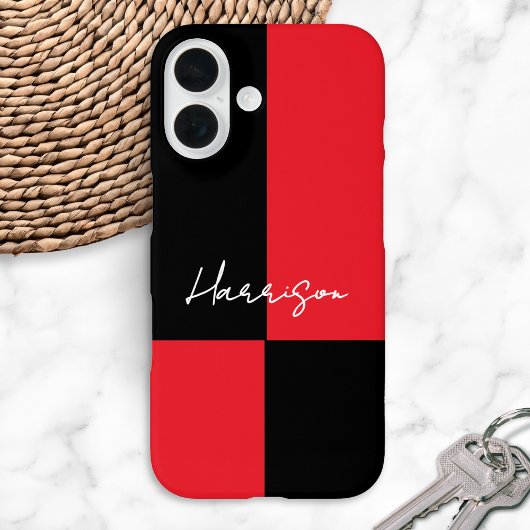 Rood en Zwart Kleurenblok Minimale gepersonaliseer Case-Mate iPhone Case