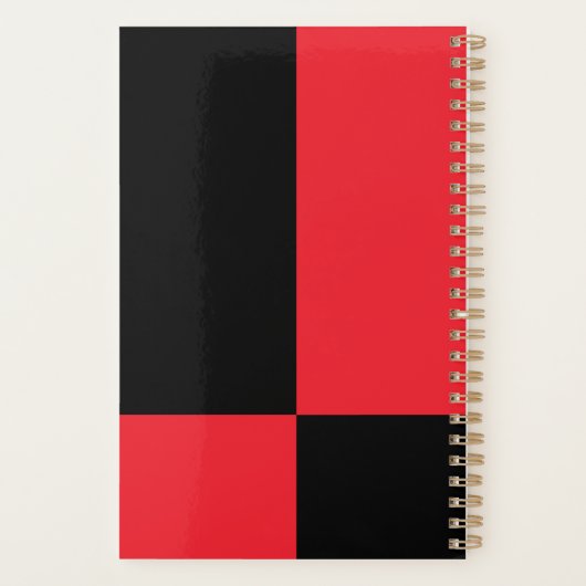 Rood en Zwart Kleurenblok Script Naam Aangepast Planner (Achterkant)