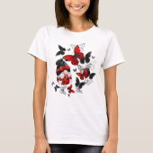 Rood en zwart Ladybug Gnome met Butterflies T-shirt (Voorkant)