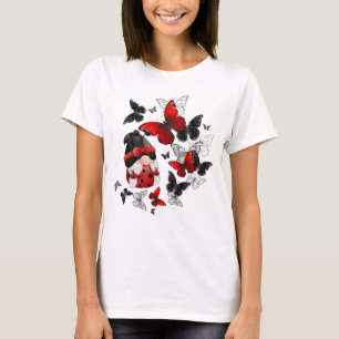Rood en zwart Ladybug Gnome met Butterflies T-shirt