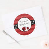 Rood en zwart lieveheersbeestje gestreept Stippen  Ronde Sticker (Envelop)