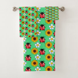 Rood en zwart lieveheersbeestje met bloemen bad handdoek