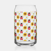 Rood en zwart lieveheersbeestje met bloemen blikvorm glas (Voorkant)