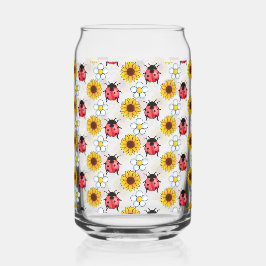 Rood en zwart lieveheersbeestje met bloemen blikvorm glas