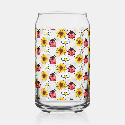 Rood en zwart lieveheersbeestje met bloemen blikvorm glas (Voorkant)