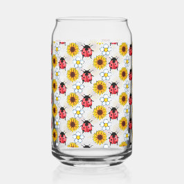 Rood en zwart lieveheersbeestje met bloemen blikvorm glas