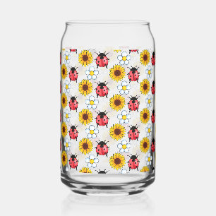 Rood en zwart lieveheersbeestje met bloemen blikvorm glas