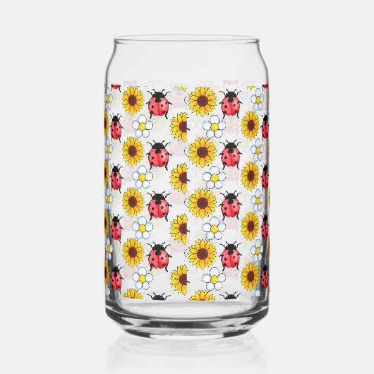 Rood en zwart lieveheersbeestje met bloemen blikvorm glas (Rechts)
