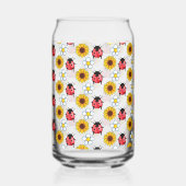Rood en zwart lieveheersbeestje met bloemen blikvorm glas (Links)