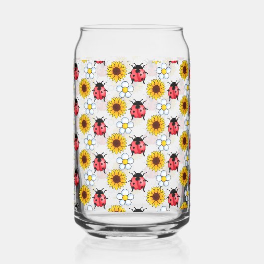 Rood en zwart lieveheersbeestje met bloemen blikvorm glas (Links)