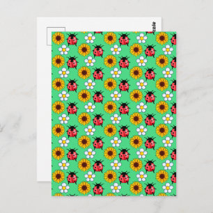 Rood en zwart lieveheersbeestje met bloemen briefkaart