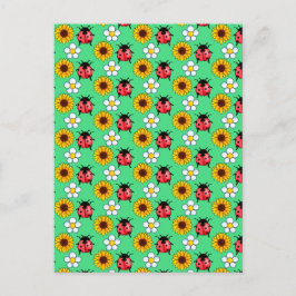 Rood en zwart lieveheersbeestje met bloemen briefkaart