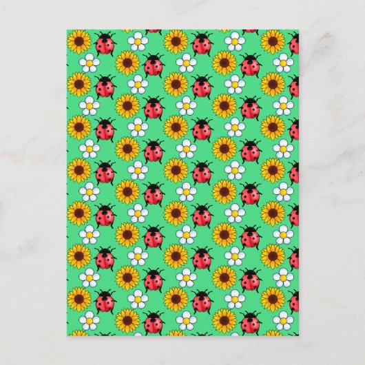 Rood en zwart lieveheersbeestje met bloemen briefkaart (Voorkant)