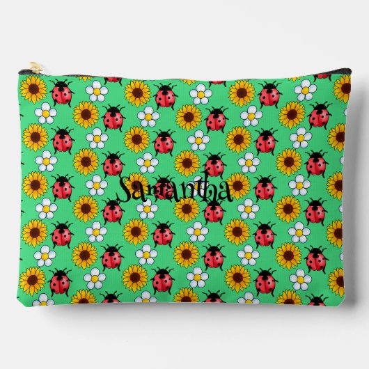 Rood en zwart lieveheersbeestje met bloemen etui (Voorkant)