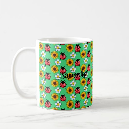 Rood en zwart lieveheersbeestje met bloemen Mok (Links)