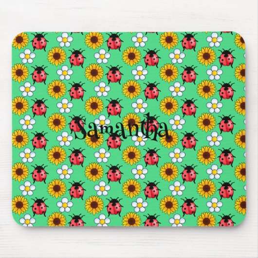 Rood en zwart lieveheersbeestje met bloemen muismat (Voorkant)