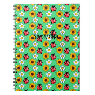 Rood en zwart lieveheersbeestje met bloemen notitieboek