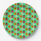 Rood en zwart lieveheersbeestje met bloemen papieren bordje (Voorkant)