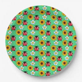 Rood en zwart lieveheersbeestje met bloemen papieren bordje