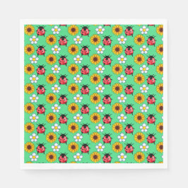 Rood en zwart lieveheersbeestje met bloemen servet