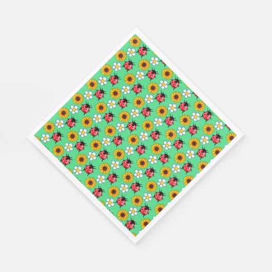 Rood en zwart lieveheersbeestje met bloemen servet (Hoek)