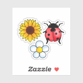 Rood en zwart lieveheersbeestje met bloemen sticker