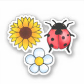 Rood en zwart lieveheersbeestje met bloemen sticker (Voorkant)