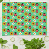 Rood en zwart lieveheersbeestje met bloemen theedoek (Gevouwen)