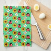 Rood en zwart lieveheersbeestje met bloemen theedoek (Quarter Fold)