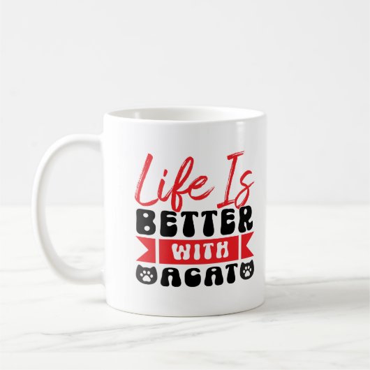 Rood en zwart-Life is beter met een kat schattig Koffiemok (Links)