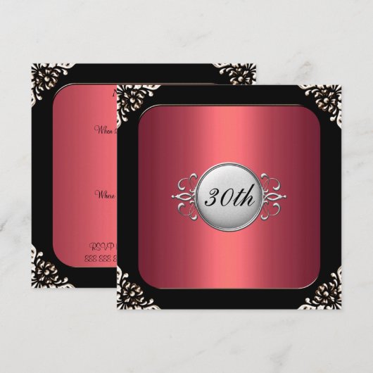 Rood en zwart Lijst 30e verjaardag Kaart (Voorkant / Achterkant)