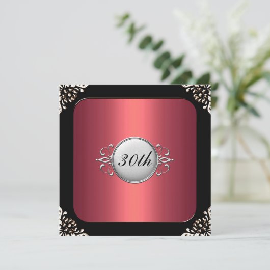 Rood en zwart Lijst 30e verjaardag Kaart (Staand voorkant)