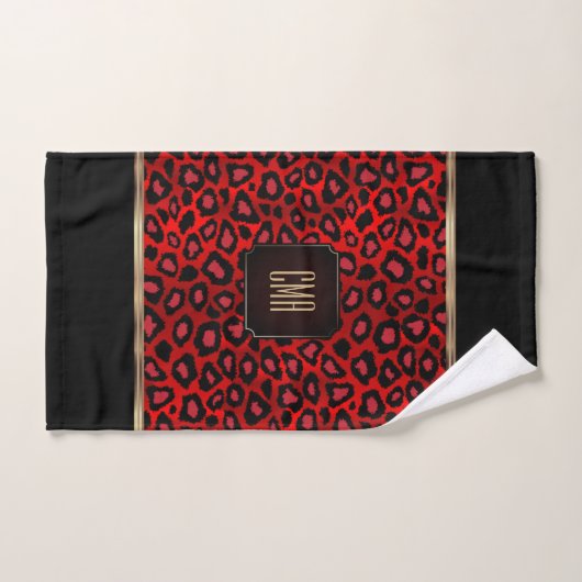 Rood en zwart luipatroon met monogram bad handdoek (Handdoek)