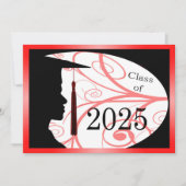Rood en Zwart Man Silhouette 2025 Afstudeerfeest Kaart (Voorkant)