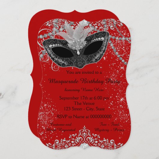 rood en zwart maskerade partij kaart (Voorkant / Achterkant)