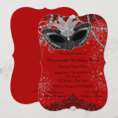 Rood en Zwart Masquerade Party Kaart (Voorkant / Achterkant)
