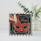 Rood en Zwart Masquerade Party Kaart (Staand voorkant)