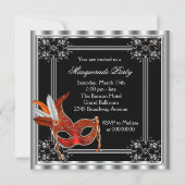Rood en Zwart Masquerade Party Kaart (Achterkant)