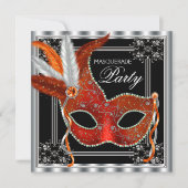 Rood en Zwart Masquerade Party Kaart (Voorkant)