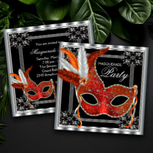 Rood en Zwart Masquerade Party Kaart