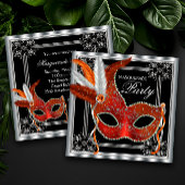 Rood en Zwart Masquerade Party Kaart