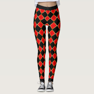 Rood en zwart met Faux Gold Outline gecontroleerd Leggings