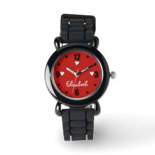 Rood en zwart met harten en naam horloge