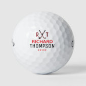 Rood en zwart Monogram Golf Ball met zijn naam Golfballen (Voorkant)