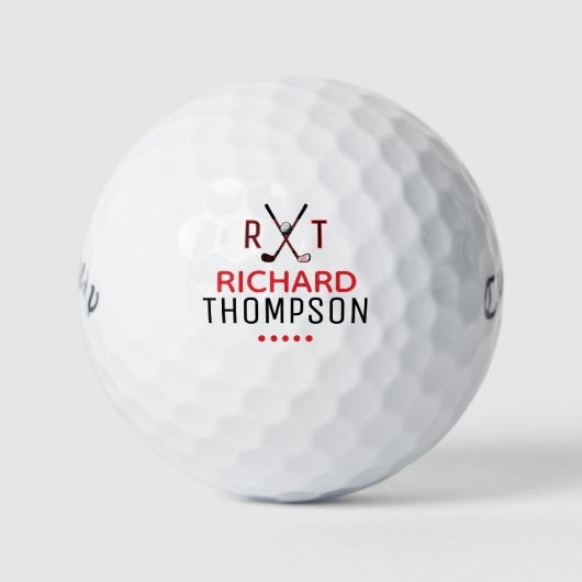 Rood en zwart Monogram Golf Ball met zijn naam Golfballen (Voorkant)