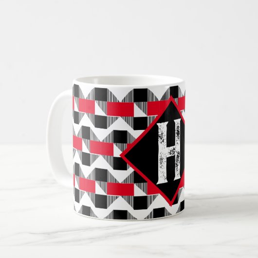rood en zwart Monogram initiaal uniek Koffiemok (Voorkant links)